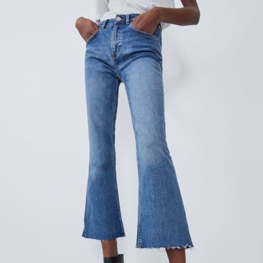 SOLD Zara Crop Flare Raw-hem Jeans